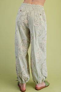 Embroidery Striped Woven Pants