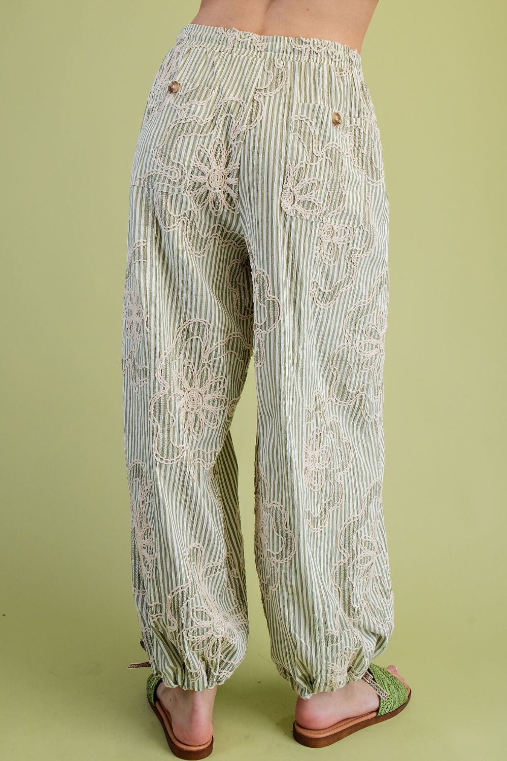 Embroidery Striped Woven Pants