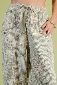 Embroidery Striped Woven Pants
