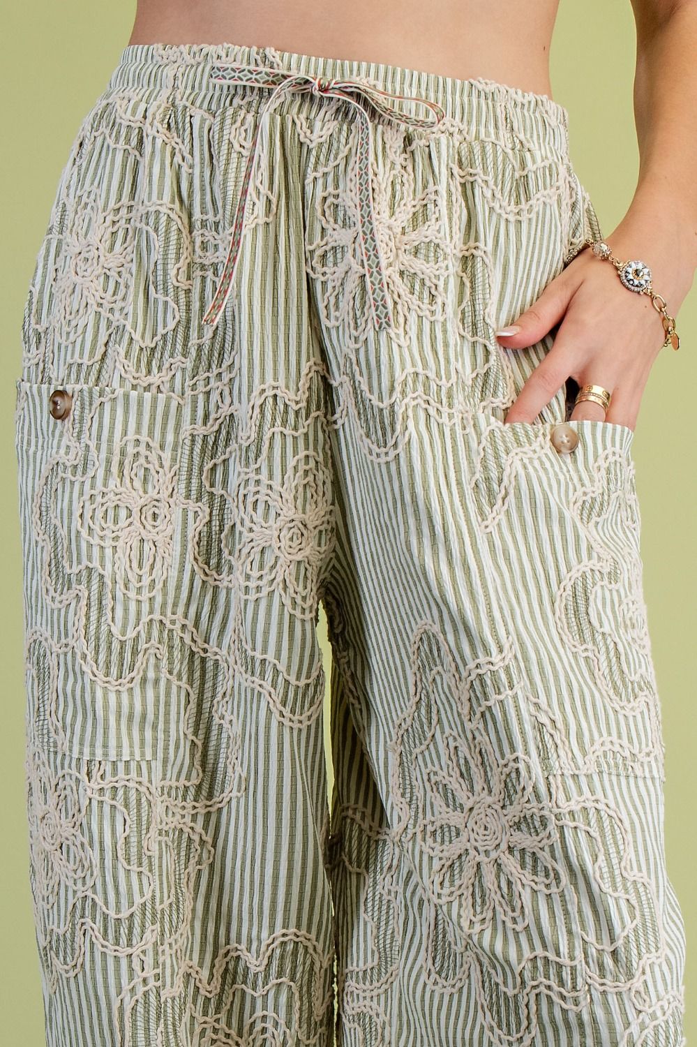 Embroidery Striped Woven Pants