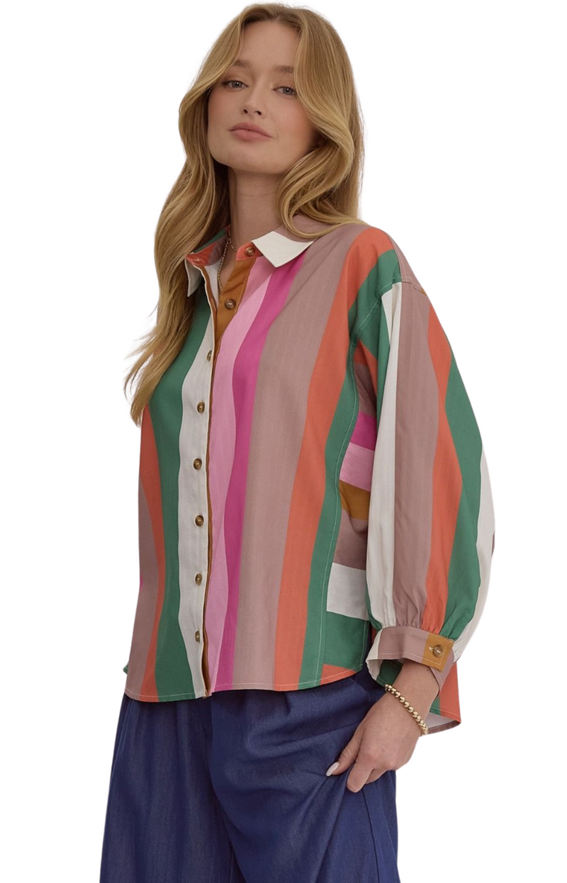 multi colored striped long sleeve/ fall/ cute/ stipped top 