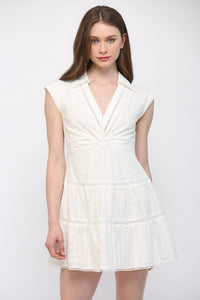 Eyelet Twist-Front Dress Mini Dress