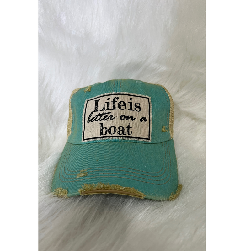 Distressed Trucker Hats Life Is Better on A Boat