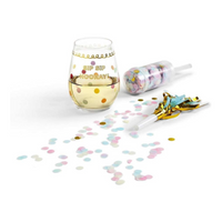 Happy Birthday Stemless Glass with Confetti Popper and Noise Maker