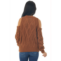 Sweet Caramel Cold Shoulder Sweater