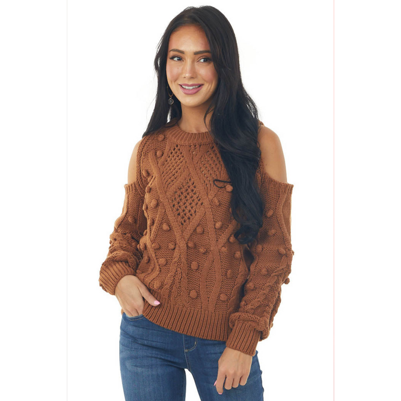 Sweet Caramel Cold Shoulder Sweater