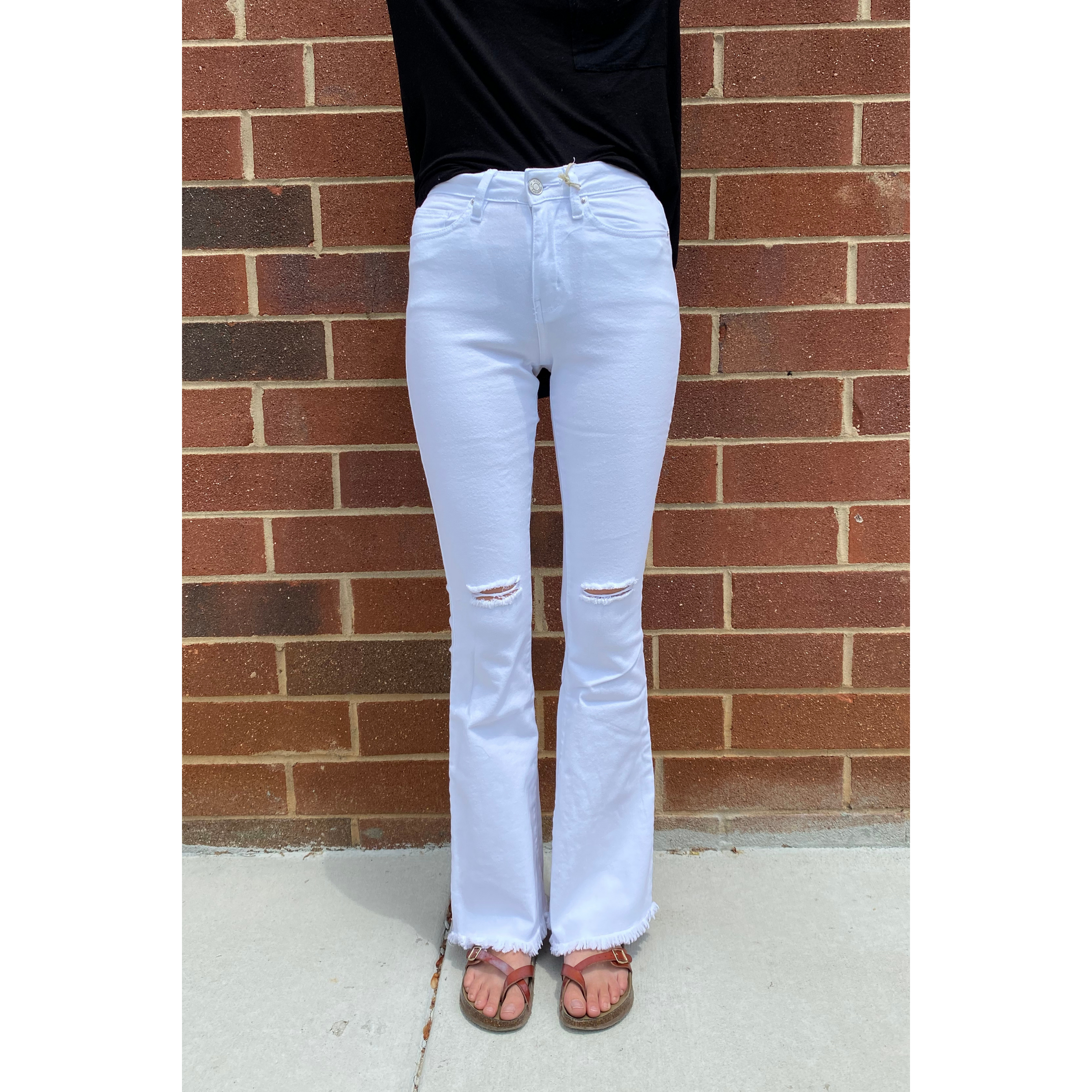 White Distressed Flare Jeans