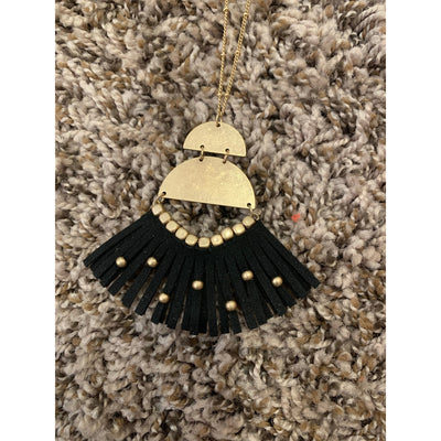 Studded Fringe Long Necklace