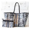 PreneLove tote bag and wristlet in rosedale. Light grey leopard with neutral stripe