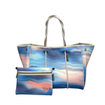Prenelove tote bag and wristlet in Dorval. Brightly colored watercolor